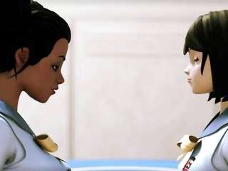 Ebony Hottie & flirty Brunette | 3D Lesbian Sex Scene (ENG Voices)