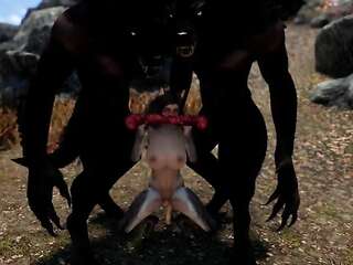 One Werewolf is Good, but two Knots in the Pussy are even Better | Big Cock Werewolf Gang Monster | 3D Porn