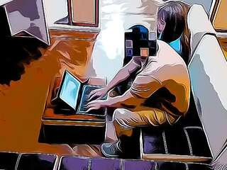 ภรรยาสาวสุดฮอตโกงสามีเมื่อเขาทำงานในแล็ปท็อป NTR คำบรรยายภาพ