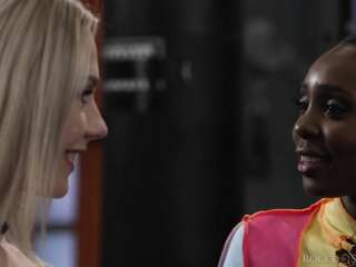 A skinny black woman with a short haircut is excellently fucked in a skinny ass