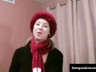 Ex Ice Skater Sunny Lane Bangs Dick & Gets Jizz On Her Chin!