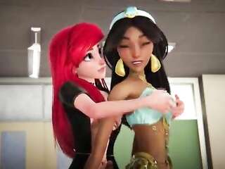 Jasmine gets creampied by Ariel wearing black stockings - The Little Mermaid Porn