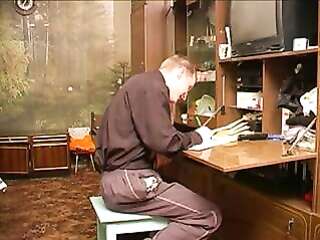 Mature teacher drank a little and offered to have sex with a young fucker on a break