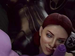 Black Widow, (Sucking a huge blue cock in the car (throat blowjob)) [Marvel]