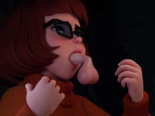 Velma Dinkley [Scooby Doo]  Redhead chick is training to suck an interesting dick with her uniform