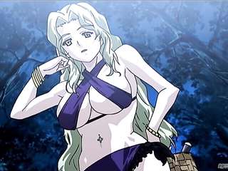 The guy fucked hentai-chan with green hair in the forest and cum inside