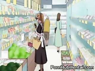 A student frolics with a hentai guy in different poses