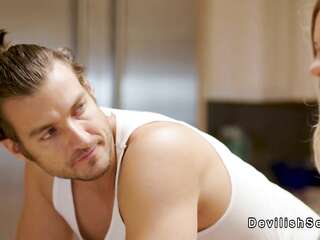 Married blonde wife cheating on hubby with stranger