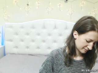 Clothed amateur babe showing chest on webcam