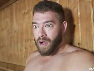 Sneak sex at the sauna room while my GF next to us