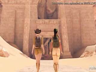 Futanari threesome with blonde and black beauties with big tits