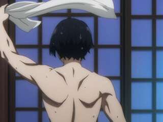 A muscular guy showed his Excalibur between the legs of a big breasts japan hentai milf.