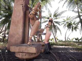 Couldn't Resist Sitting on Statue's Stone Dick - 3D Animation