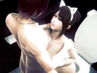 Uncensored Hentai: Cat Girl Fucked in Public Restroom