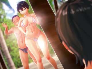 3D Japanese Animation: Bikini Cheating Girlfriend Fingering Scene